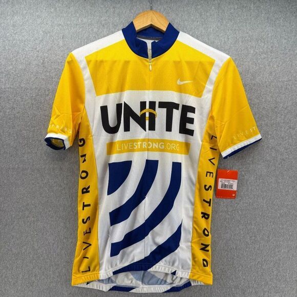 NWT Nike Livestrong‎ Unite Cycling Jersey Large Yellow White Bike Athletic Men's - Picture 1 of 12